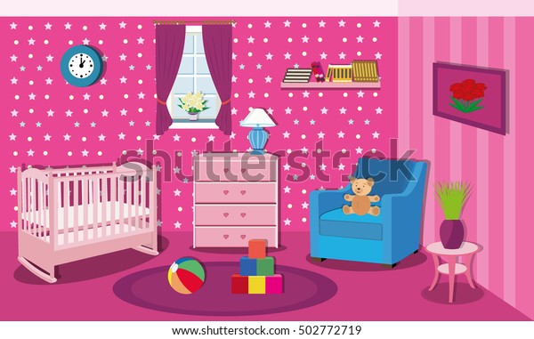 Kleines Babyzimmer Mit Bunten Mobeln Modernes Innendesign Wiege Stock Vektorgrafik Lizenzfrei 502772719