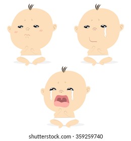 Cute baby sad crying sitting emotion vector illustration