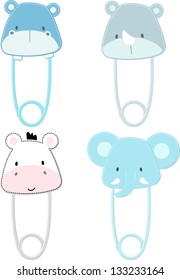 cute baby safari animals safety pins isolated on white background, vector format very easy to edit, individual objects