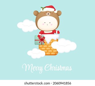 Cute baby santa design stuck in the chimney Premium Vector