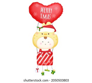 Cute baby santa flying with air balloon for merry christmas illustration Premium Vector
