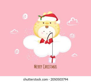 Cute baby santa on the cloud for merry christmas illustration Premium Vector
