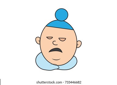 Cute Baby Sardar bored. Vector Illustration. Isolated on white background.