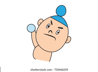 Cute Baby Sardar exercising. Vector Illustration. Isolated on white background.