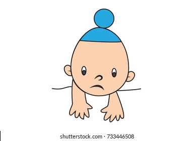 Cute Baby Sardar Sad. Vector Illustration. Isolated on white background.