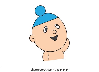 Cute Baby Sardar Smiling. Vector Illustration. Isolated on white background.