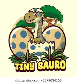 Cute Baby Sauropod Dinosaur Character Mascot in Vector Cartoon Illustration Design for kid, sticker, badge, patch, banner, greeting card