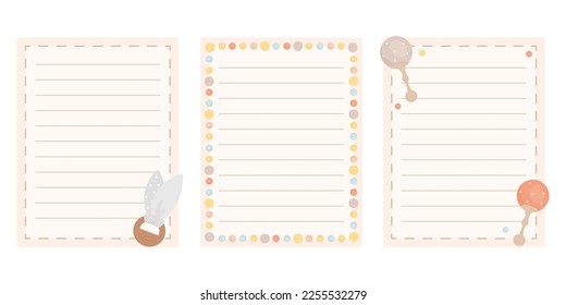 Cute baby scrapbook elements set. Vector notes