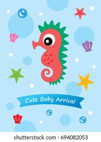 cute baby seahorse arrival card vector