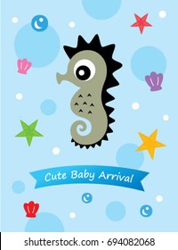 cute baby seahorse arrival card vector