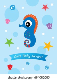 cute baby seahorse arrival card vector