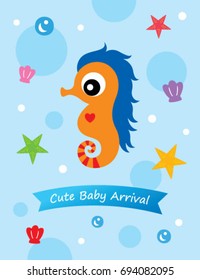 cute baby seahorse arrival card vector