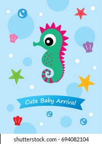 Cute Baby Seahorse Arrival Card Vector