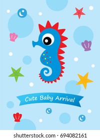 cute baby seahorse arrival card vector