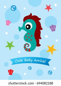 cute baby seahorse arrival card vector