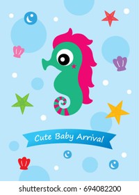 cute baby seahorse arrival card vector