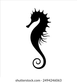 Cute baby seahorse silhouette on white background. Baby seahorse icon vector sign illustration design.