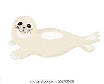 Cute Baby Seal Cartoon.Vector Illustration Isolated On White Background.