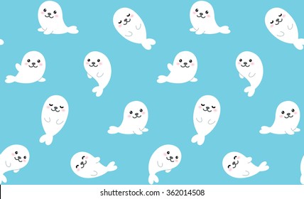 Cute Baby Seals Seamless Pattern. Simple Modern Vector Illustration In Cartoon Style.