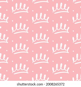 Cute baby Seamless pattern with crowns. Girlish background, Little princess design for nursery and kids girls apparel.