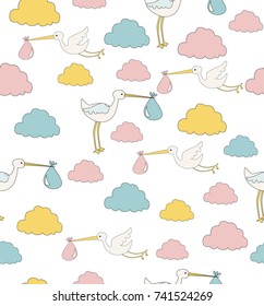 Cute Baby seamless pattern. Editable vector illustration