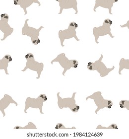 Cute baby seamless pattern featuring cute pug puppies. A dog puppy. Children s pattern for the print .Vector illustration on white background.