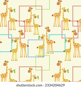 Cute baby seamless pattern giraffes 