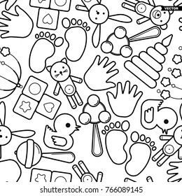 Cute baby seamless pattern, isolated line art decoration background.
