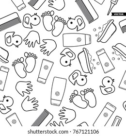 Cute baby seamless pattern, isolated line art decoration background.