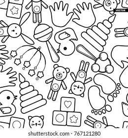 Cute baby seamless pattern, isolated line art decoration background.