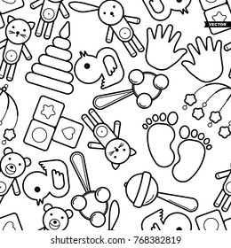 Cute baby seamless pattern, isolated line art decoration background.