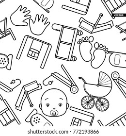 Cute baby seamless pattern, isolated line art decoration background.