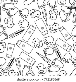 Cute baby seamless pattern, isolated line art decoration background.