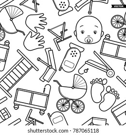 Cute baby seamless pattern, isolated line art decoration background.