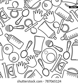 Cute baby seamless pattern, isolated line art decoration background.