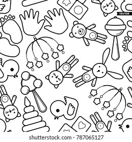 Cute baby seamless pattern, isolated line art decoration background.