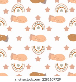 Cute baby seamless pattern for nursery arrangement. Vector illustration.