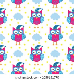 Cute baby seamless pattern owl vector