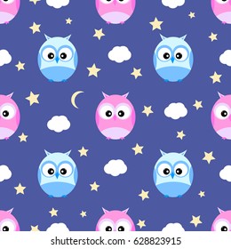 Cute baby seamless pattern owl vector