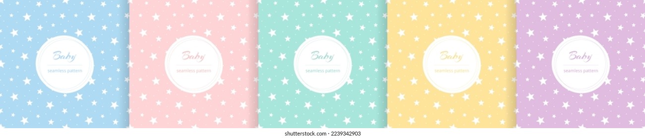 Cute baby seamless pattern. Repeating kid pattern. Girls and boys prints design. Repeated wallpaper. Pastel shades. Repeat child background. Soft blue, pink, yellow, green color. Vector illustration