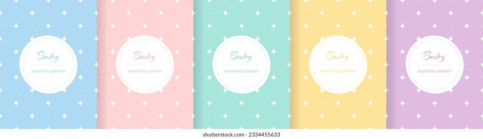 Cute baby seamless pattern. Repeating kid pattern. Girls and boys prints design. Repeated wallpaper. Pastel shades. Repeat child set background. Blue, pink, yellow, green color. Vector illustration