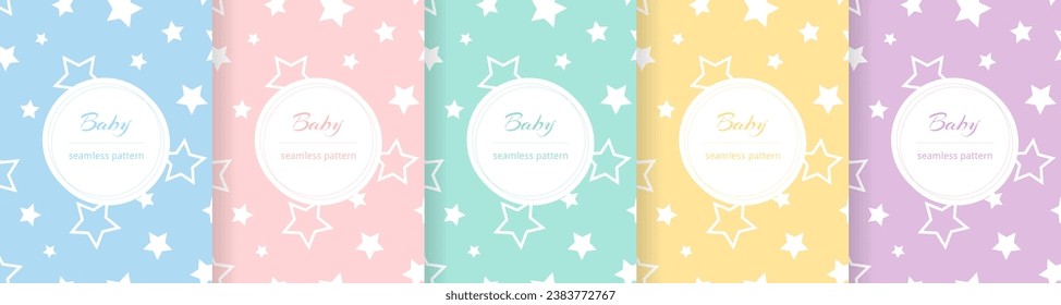 Cute baby seamless pattern. Repeating kid pattern. Girls and boys prints design. Repeated wallpaper. Pastel line. Repeat child background. Soft blue, pink, yellow, green color. Vector illustration