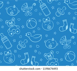  Cute baby seamless pattern for textile, print, greeting cards, wrapping paper, wallpaper. Vector illustration design line scetch stile