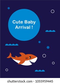 cute baby shark arrival greeting card vector