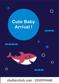 cute baby shark arrival greeting card vector
