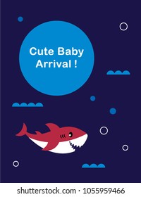 cute baby shark arrival greeting card vector