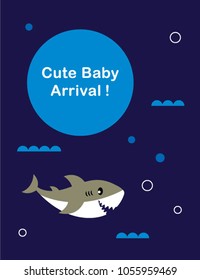 cute baby shark arrival greeting card vector