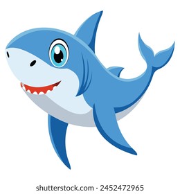 Cute baby shark cartoon character isolated on white
