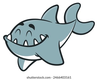 Personajes lindos de dibujos animados de Baby Shark felices mientras nadan en el océano. Ideal para pegatina, logotipo y mascota con temas de verano para niños