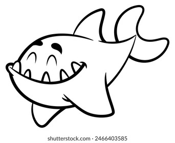 Cute Baby Shark cartoon characters happy while swimming at ocean. Best for outline, logo, and coloring book with summer themes for kids